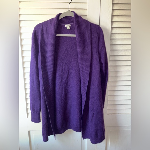 L.L.Bean 100% Cashmere Long Open-Front Cardigan Purple Size Large - Picture 2 of 5